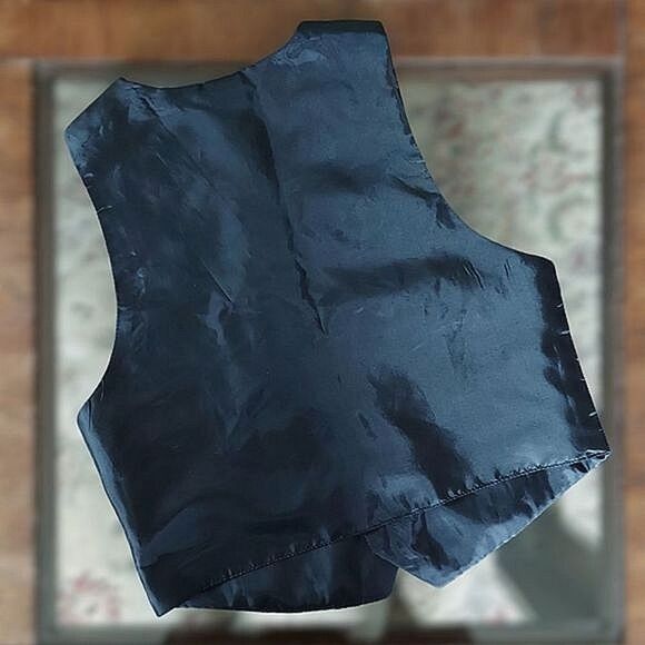 Vtg kid's black pinstripe formal vest - Picture 2 of 9